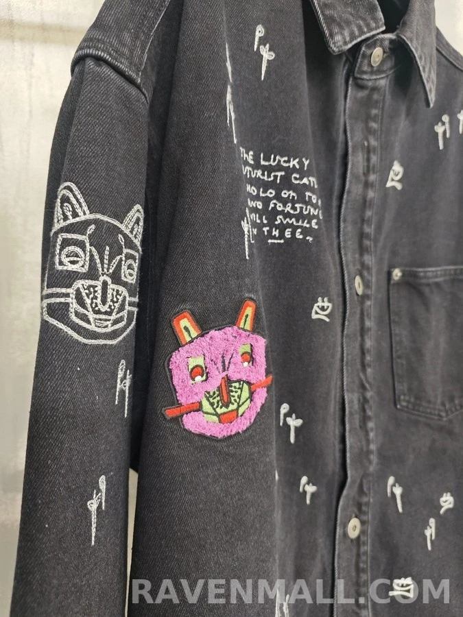 로에베 로에베 Louis Wain 고양이 자수 데님 셔츠 상세 이미지