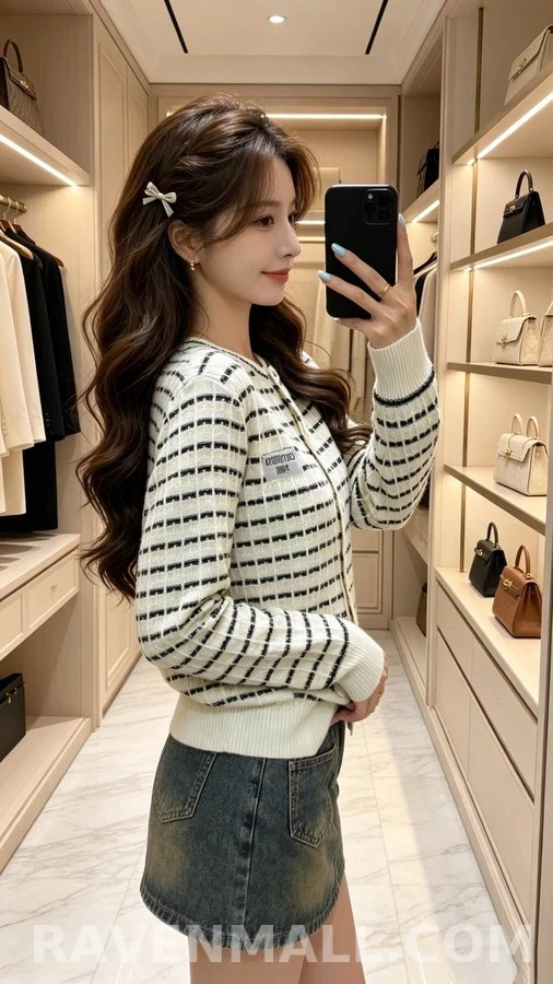 루이비통 루이비통 가로 체크 패턴 레터링 가디건 상세 이미지
