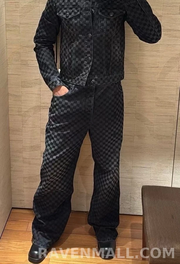 루이비통 루이비통 다미에 플록 와이드 데님 팬츠 상세 이미지