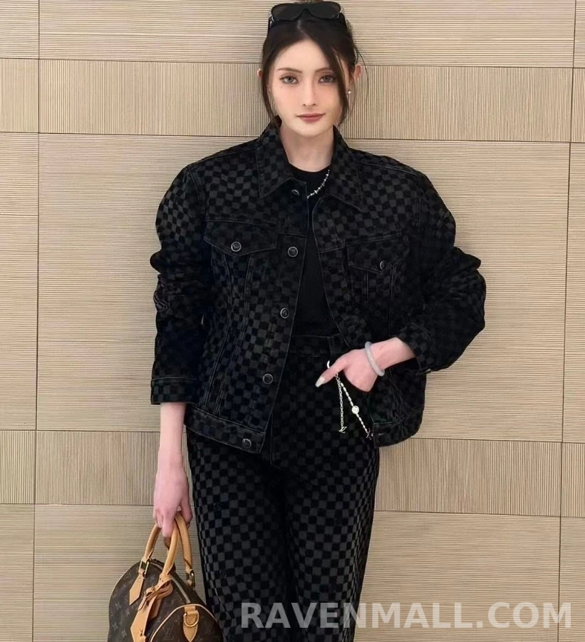 루이비통 루이비통 다미에 플록 와이드 데님 팬츠 상세 이미지