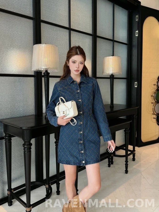 루이비통 루이비통 데님 퀼팅 버튼 원피스 상세 이미지