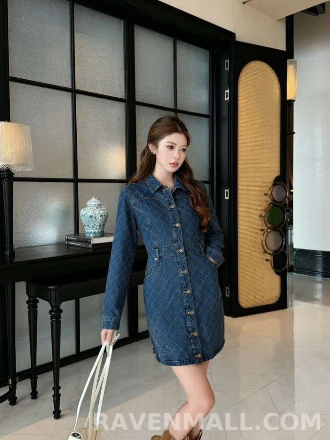 루이비통 루이비통 데님 퀼팅 버튼 원피스 상세 이미지