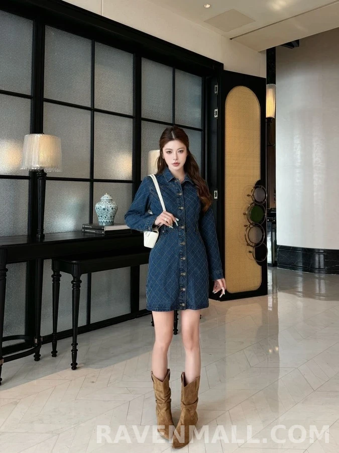 루이비통 루이비통 데님 퀼팅 버튼 원피스 상세 이미지