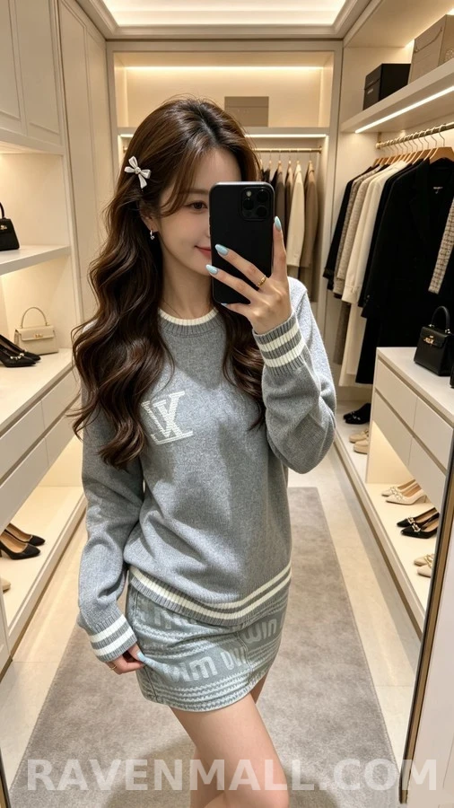 루이비통 루이비통 로고 스트라이프 라운드넥 니트 상세 이미지