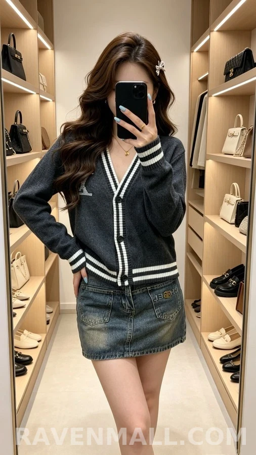 루이비통 루이비통 로고 스트라이프 브이넥 가디건 상세 이미지