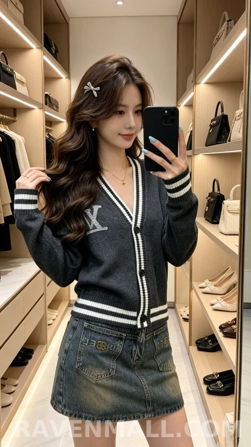 루이비통 루이비통 로고 스트라이프 브이넥 가디건 상세 이미지