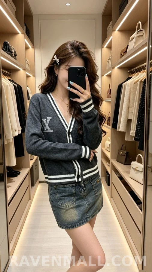 루이비통 루이비통 로고 스트라이프 브이넥 가디건 상세 이미지