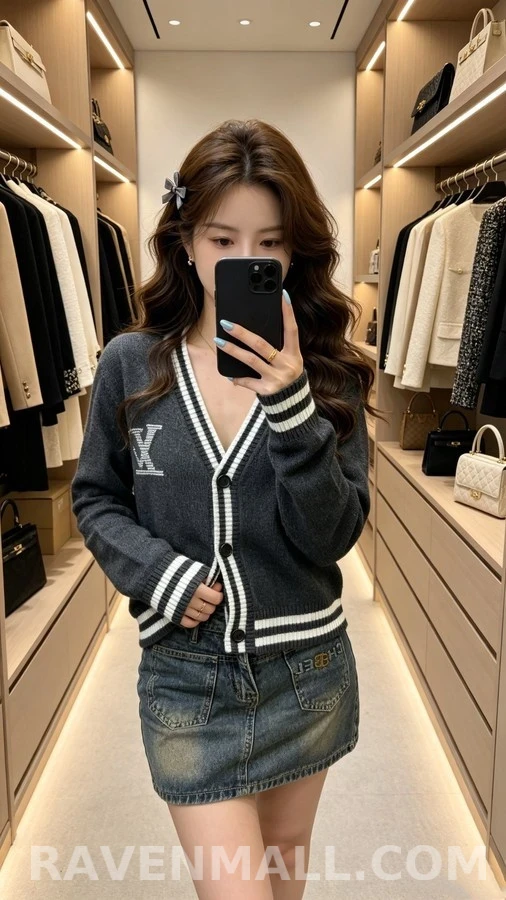 루이비통 루이비통 로고 스트라이프 브이넥 가디건 상세 이미지