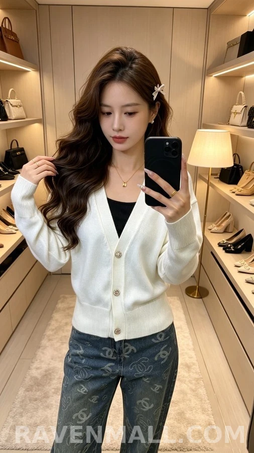 루이비통 루이비통 로고 자수 브이넥 가디건 상세 이미지