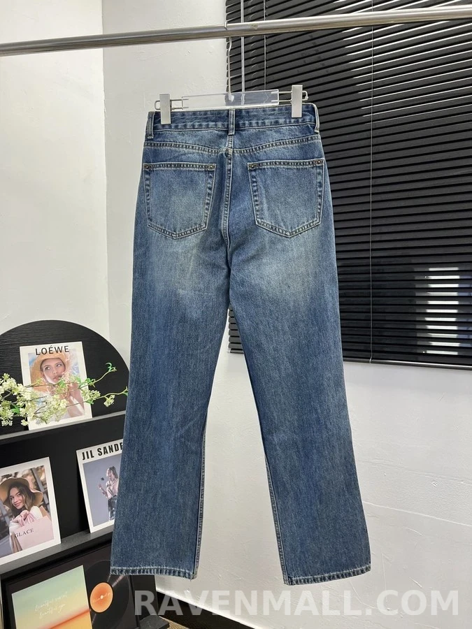 루이비통 루이비통 모노그램 가죽 패치 데님 팬츠 상세 이미지