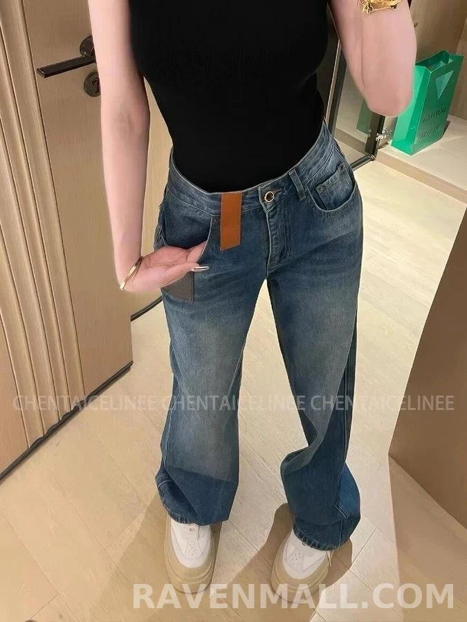 루이비통 루이비통 모노그램 가죽 패치 데님 팬츠 상세 이미지