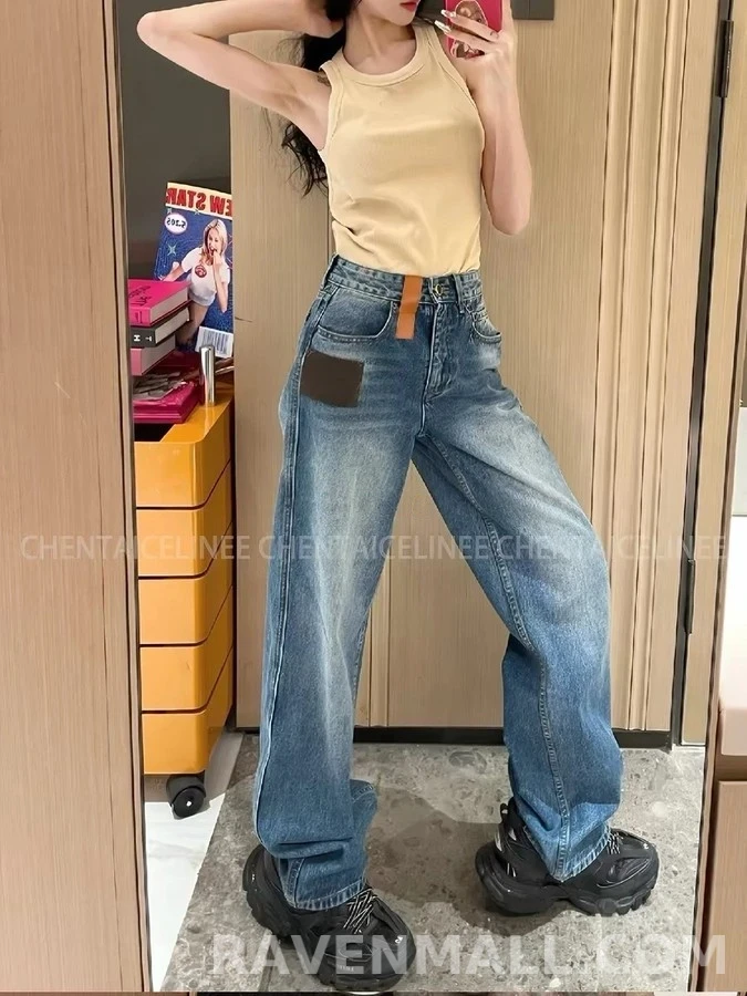 루이비통 루이비통 모노그램 가죽 패치 데님 팬츠 상세 이미지