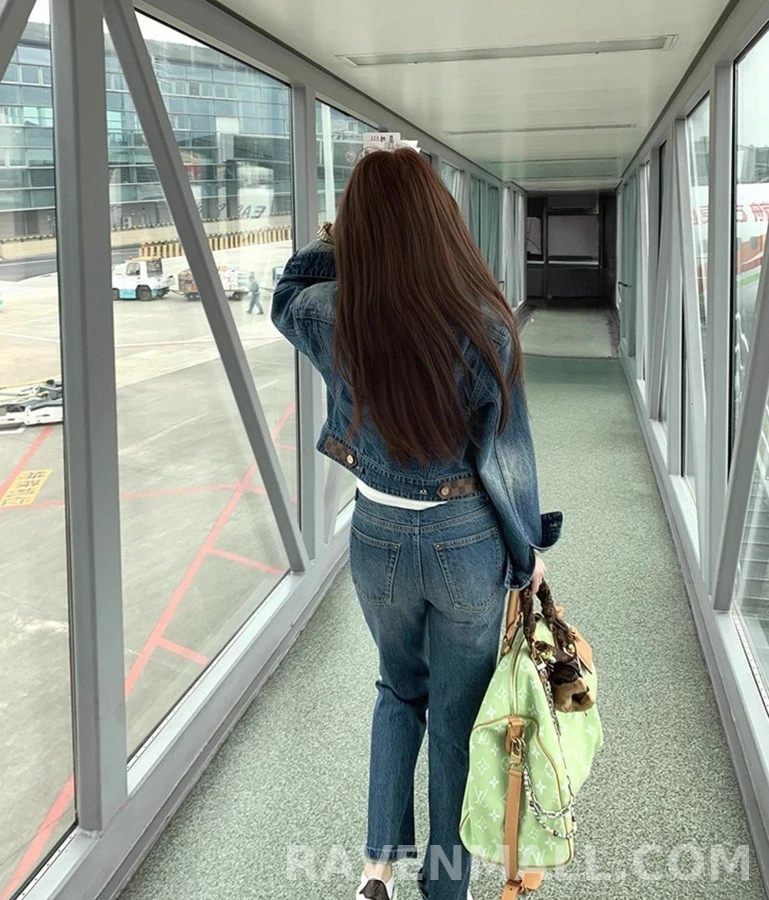 루이비통 루이비통 모노그램 가죽 패치 데님 팬츠 상세 이미지
