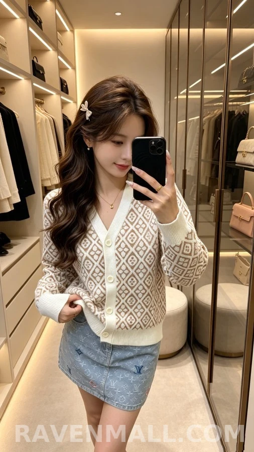 루이비통 루이비통 모노그램 쟈카드 V넥 가디건 상세 이미지