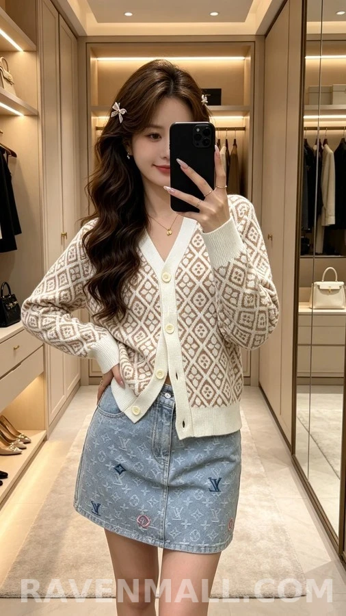 루이비통 루이비통 모노그램 쟈카드 V넥 가디건 상세 이미지