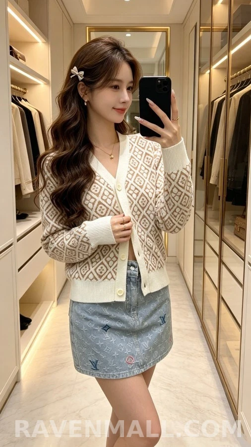 루이비통 루이비통 모노그램 쟈카드 V넥 가디건 상세 이미지
