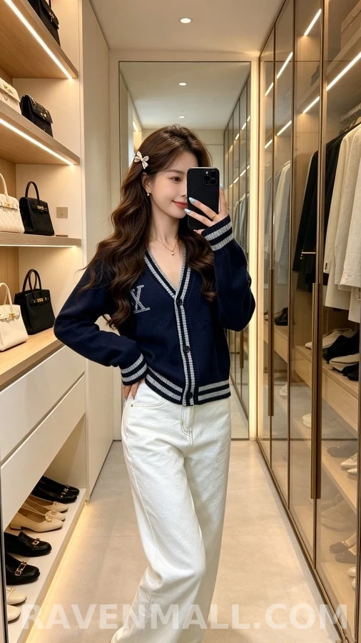 루이비통 루이비통 스트라이프 로고 V넥 가디건 상세 이미지