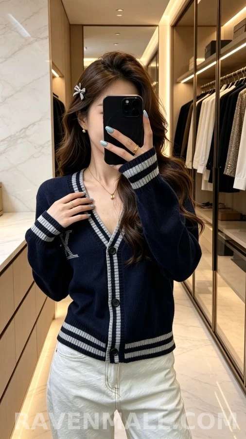 루이비통 루이비통 스트라이프 로고 V넥 가디건 상세 이미지