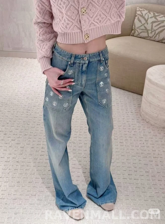루이비통 루이비통 스팽글 로고 와이드 데님 팬츠 상세 이미지
