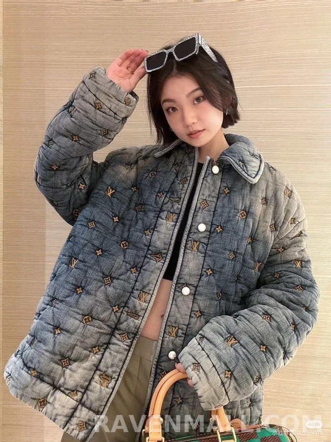 루이비통 루이비통 자수 워싱 데님 패딩 상세 이미지