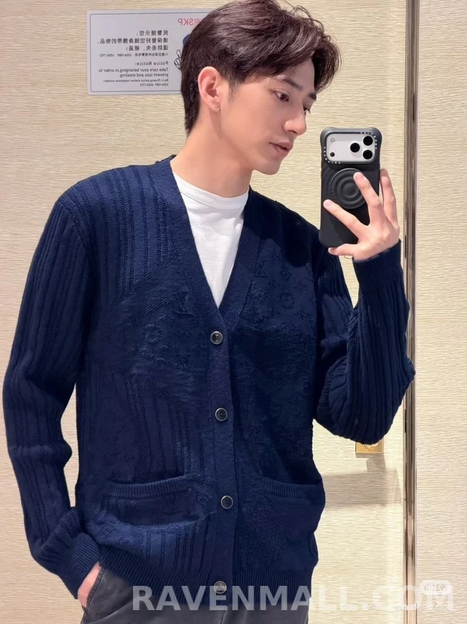 루이비통 루이비통 텍스처 패턴 V넥 가디건 상세 이미지