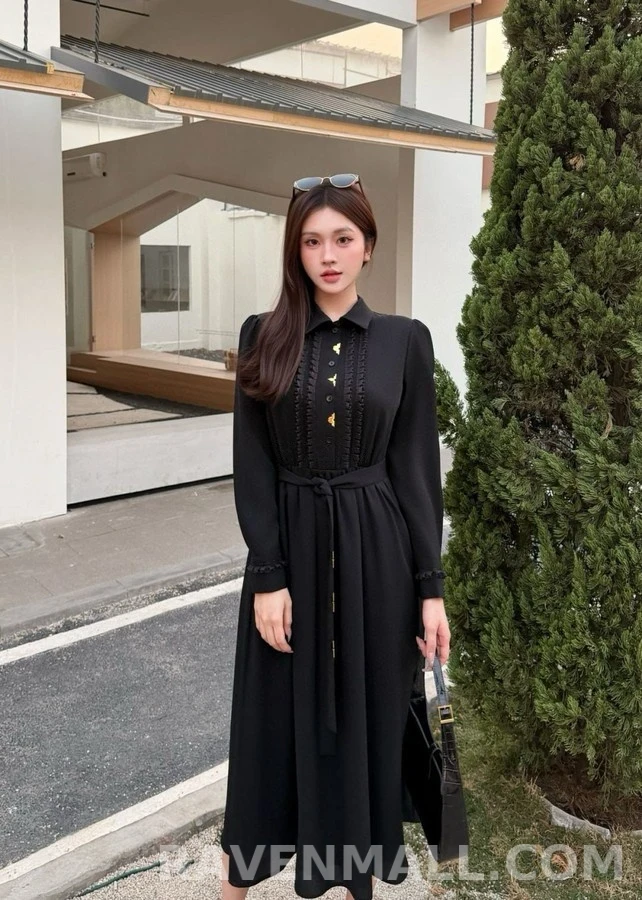 루이비통 루이비통 프릴 금장 롱 원피스 상세 이미지