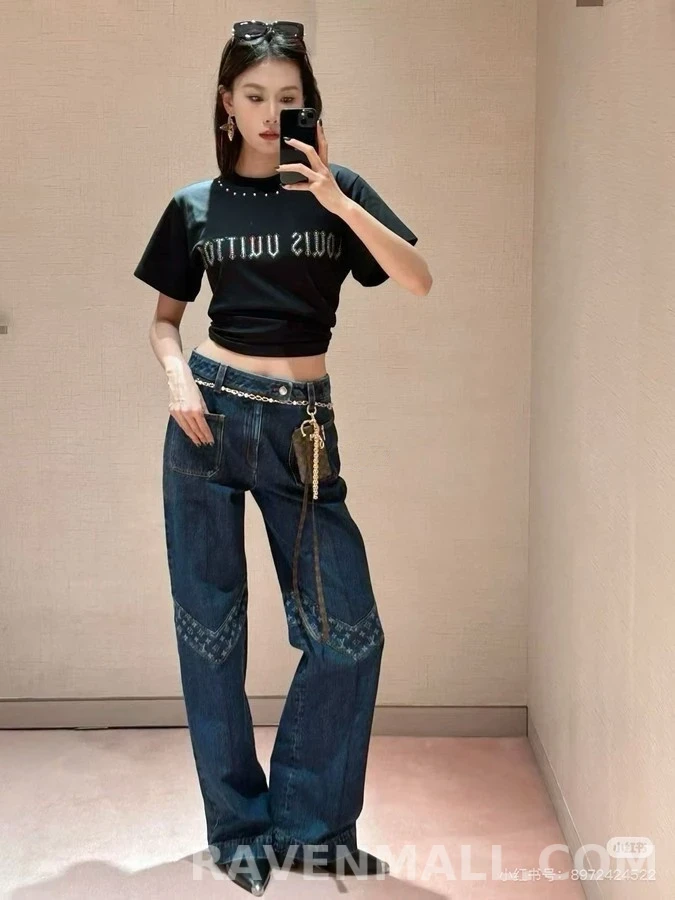 루이비통 루이비통 V 패치워크 로고 데님 팬츠 상세 이미지