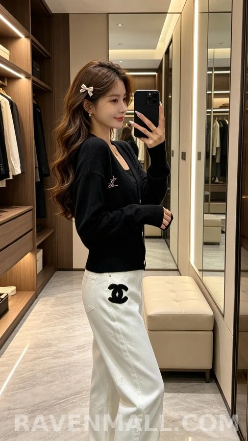 루이비통 루이비통 V넥 로고 자수 가디건 상세 이미지