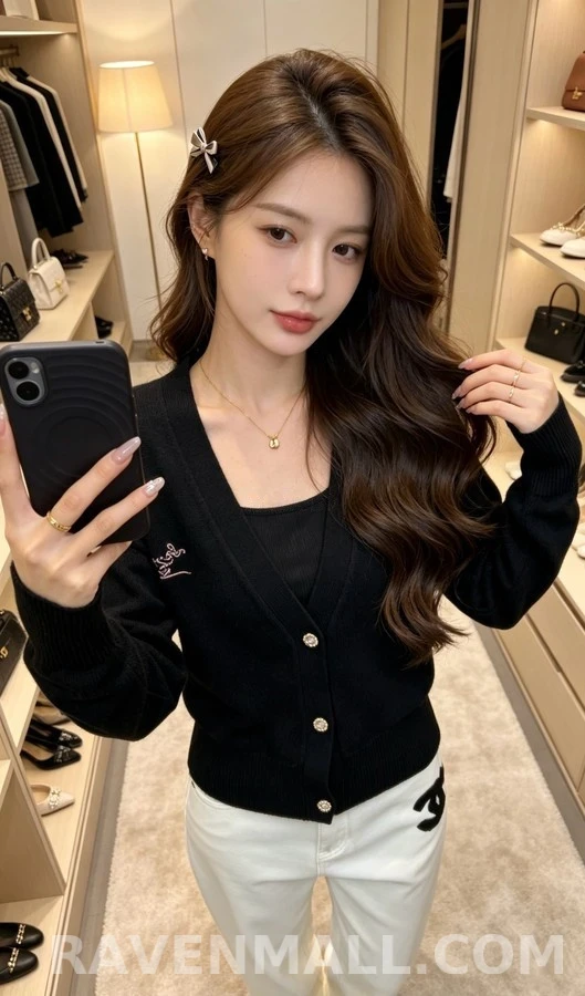 루이비통 루이비통 V넥 로고 자수 가디건 상세 이미지