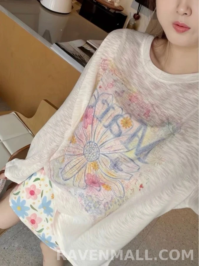 마르니 마르니 수채화 데이지 긴팔 티셔츠 상세 이미지