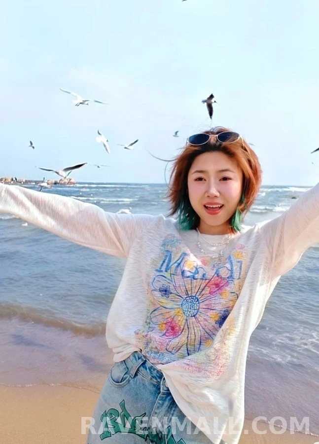 마르니 마르니 수채화 데이지 긴팔 티셔츠 상세 이미지