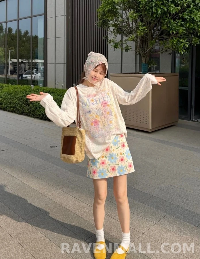 마르니 마르니 수채화 데이지 긴팔 티셔츠 상세 이미지