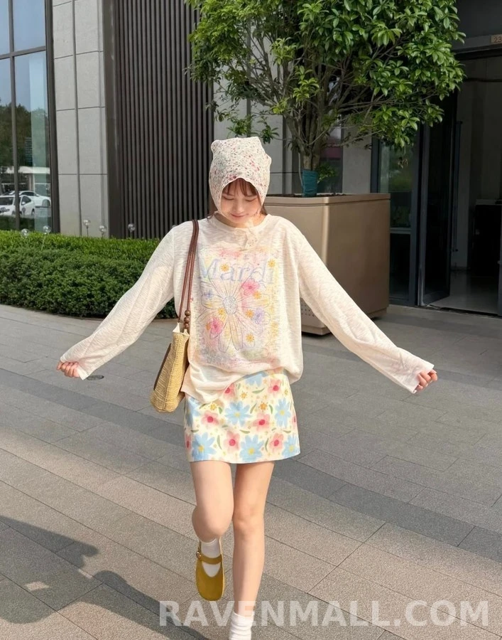 마르니 마르니 수채화 데이지 긴팔 티셔츠 상세 이미지