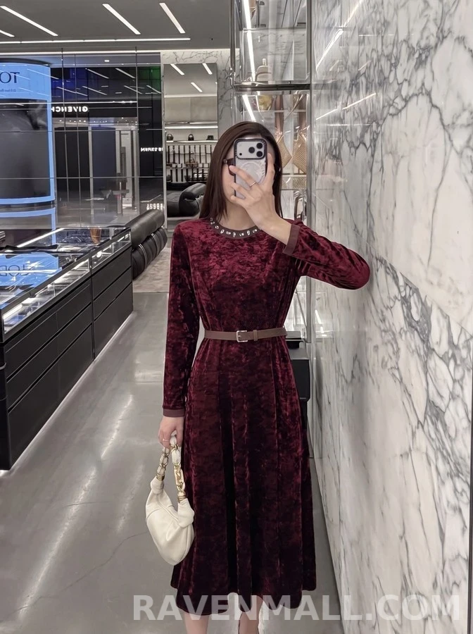 디올 디올 스터드 벨벳 롱 원피스 상세 이미지