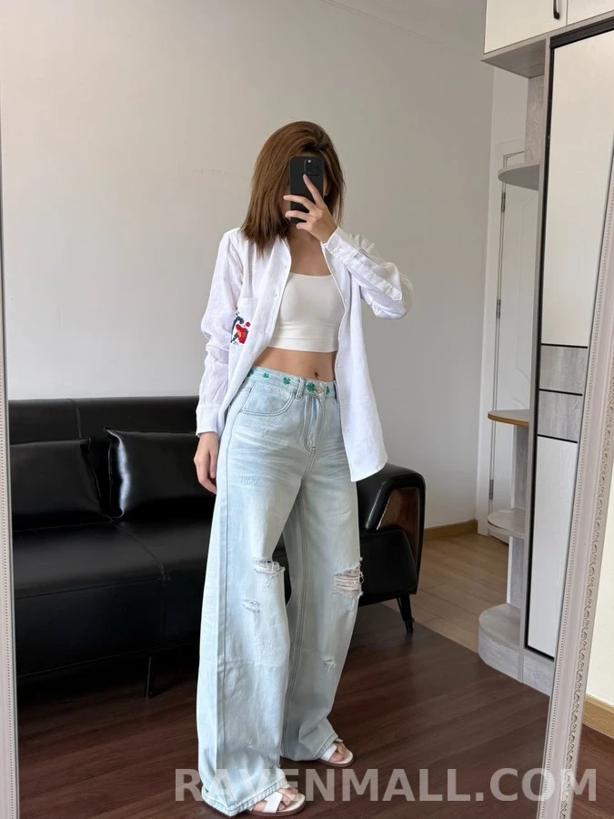 디올 디올 클로버 자수 와이드핏 데님 팬츠 상세 이미지