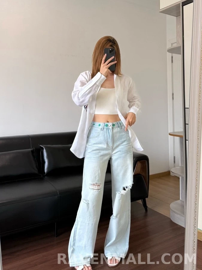 디올 디올 클로버 자수 와이드핏 데님 팬츠 상세 이미지