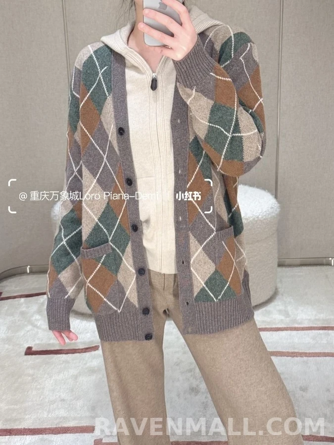 로로피아나 로로피아나 아가일 패턴 가디건 상세 이미지