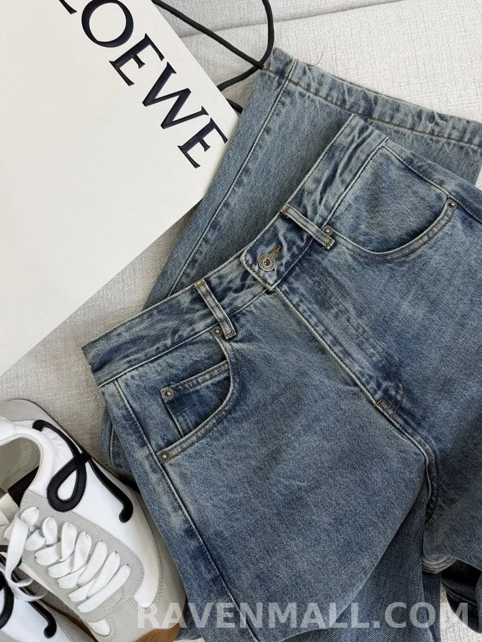 로에베 로에베 아나그램 자수 곡선 패널 와이드 데님 상세 이미지