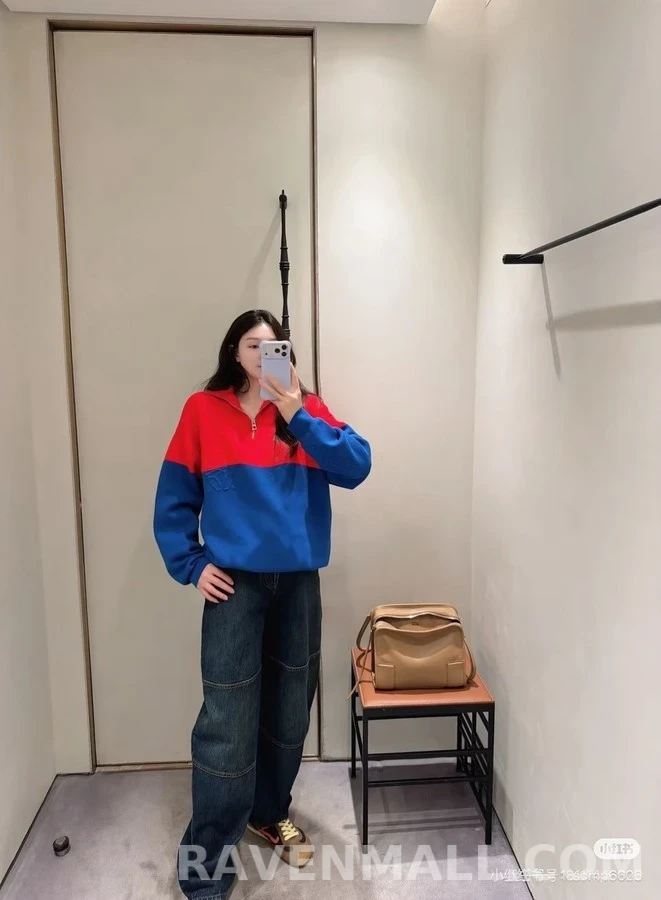 로에베 로에베 컬러 블록 아나그램 하프 집 니트 상세 이미지