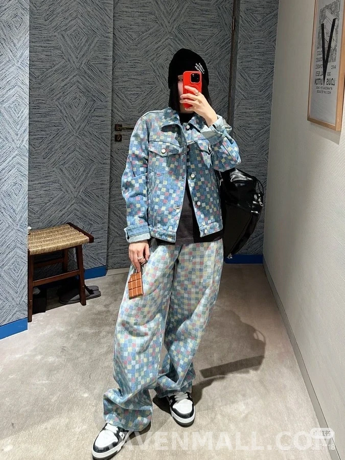 루이비통 루이비통 다미에 체크 데님 팬츠 상세 이미지