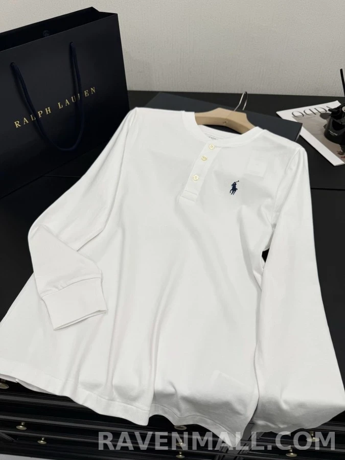 폴로 랄프 로렌 폴로 랄프 로렌 로고 자수 헨리넥 긴팔 티셔츠 상세 이미지