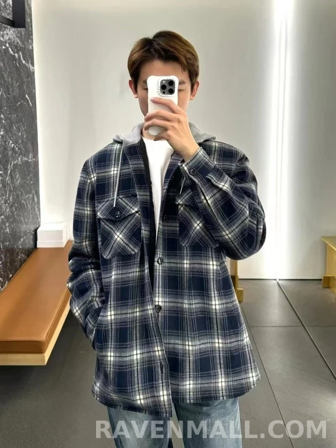 셀린느 셀린느 체크 캐시미어 후드 셔츠 상세 이미지