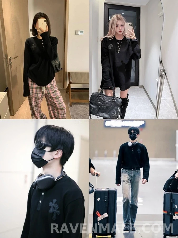 크롬하츠 크롬하츠 크로스 버튼 와플 긴팔 티셔츠 상세 이미지