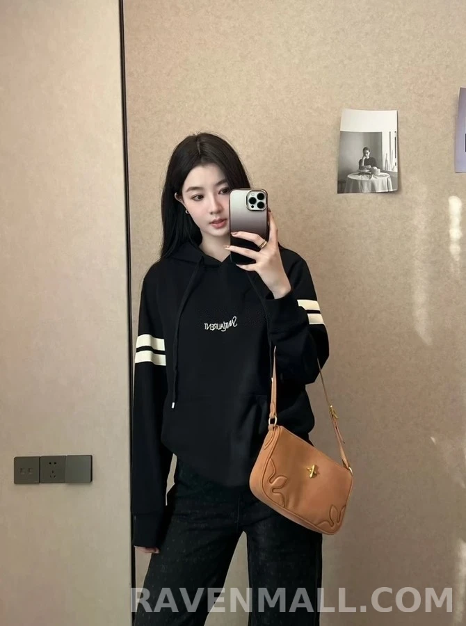 생로랑 세인트로랑 스트라이프 자수 후드티 상세 이미지