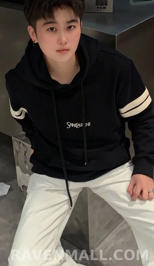 생로랑 세인트로랑 스트라이프 자수 후드티 상세 이미지