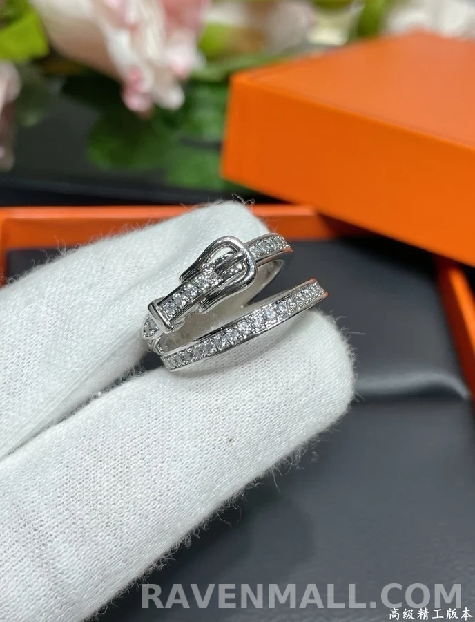 에르메스 에르메스 벨트 버클 더블 밴드 다이아몬드 반지 상세 이미지
