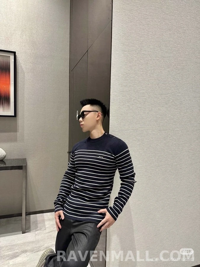 프라다 프라다 스트라이프 자수 숄더 버튼 니트 상세 이미지