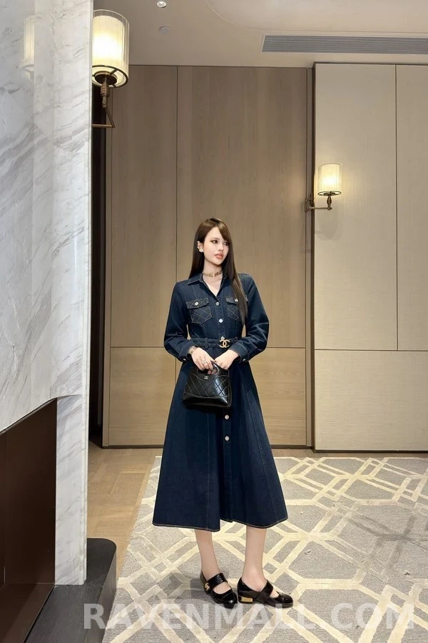 샤넬 샤넬 데님 퀼팅 벨티드 원피스 상세 이미지