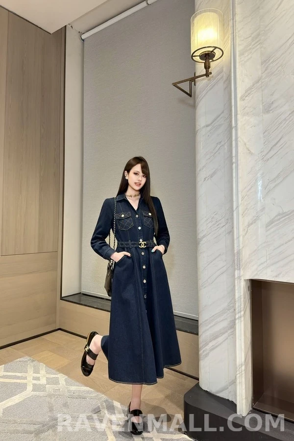 샤넬 샤넬 데님 퀼팅 벨티드 원피스 상세 이미지