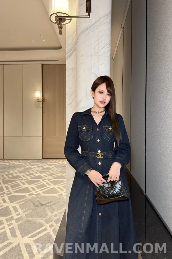 샤넬 샤넬 데님 퀼팅 벨티드 원피스 상세 이미지